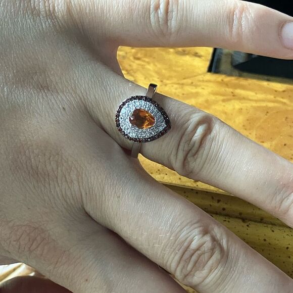 Natural Orange Garnet Sterling Silver Ring Size 7 - Picture 3 of 8